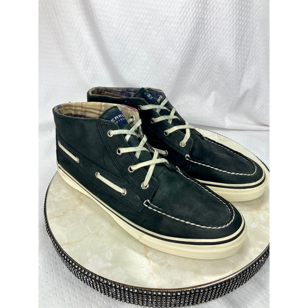 Sperry Top Sider Bahama Chukka High Top Shoes Men 13 Black Leather Deck Sneakers